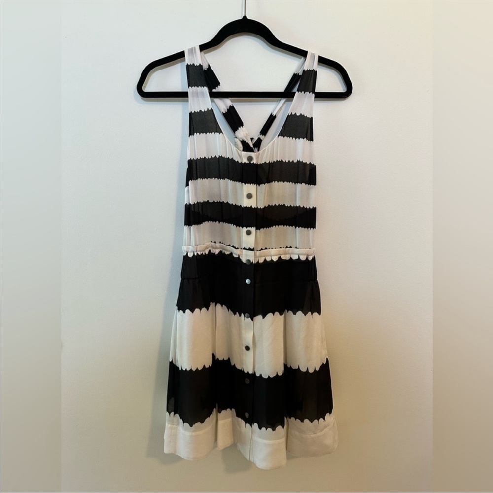 ALC Bexley Streaky Stripe Dress Black and White 100% Silk XS